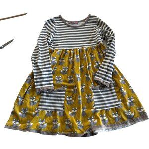 Jelly the Pug Girls' 8 Fox Print Long Sleeve Stripe Dress Yellow Pockets